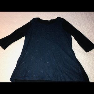 Vera Wang Black/Blue Lace Overlay Tie Back Top